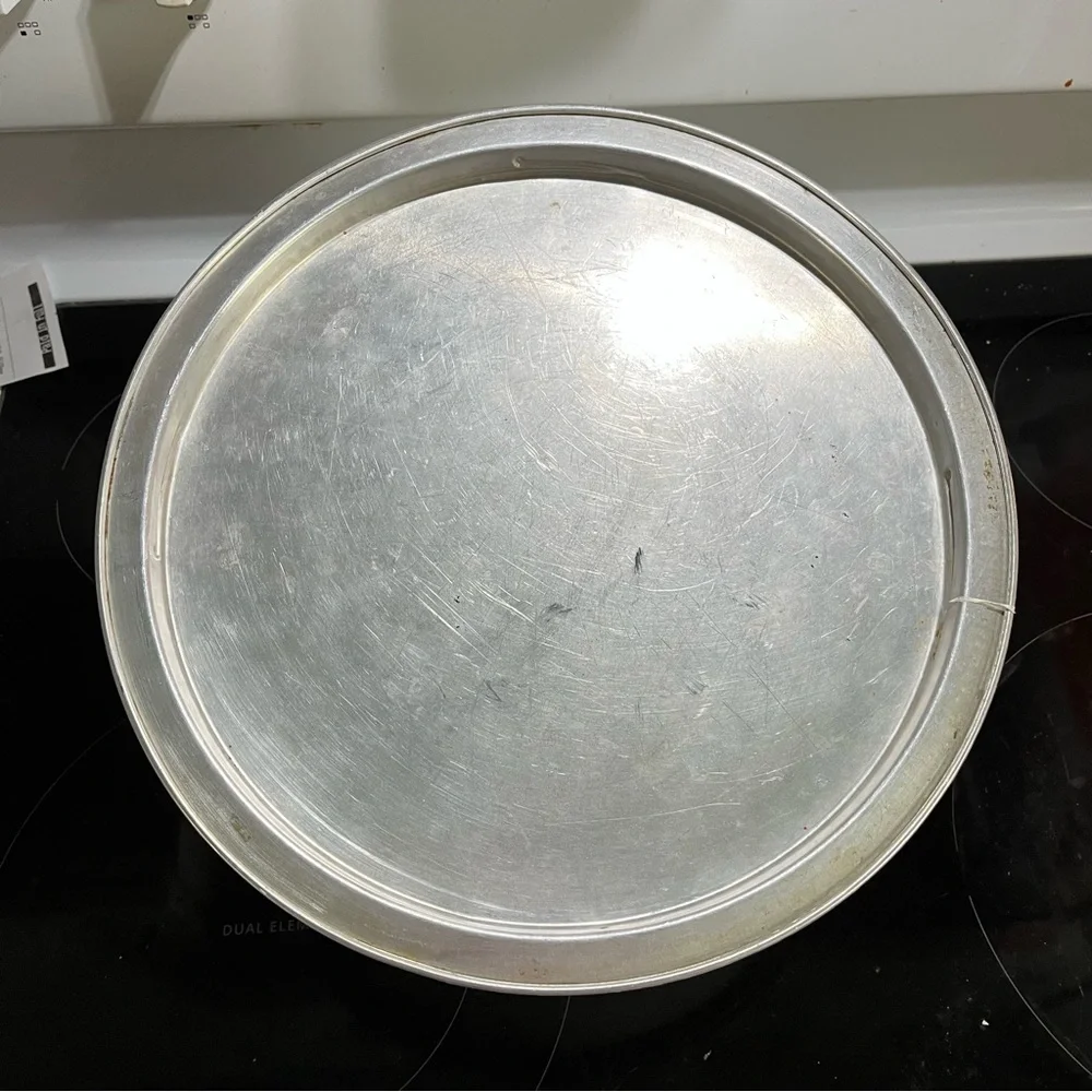 50s Vintage Aluminum Covered Cake Plate painted floral white rainbow